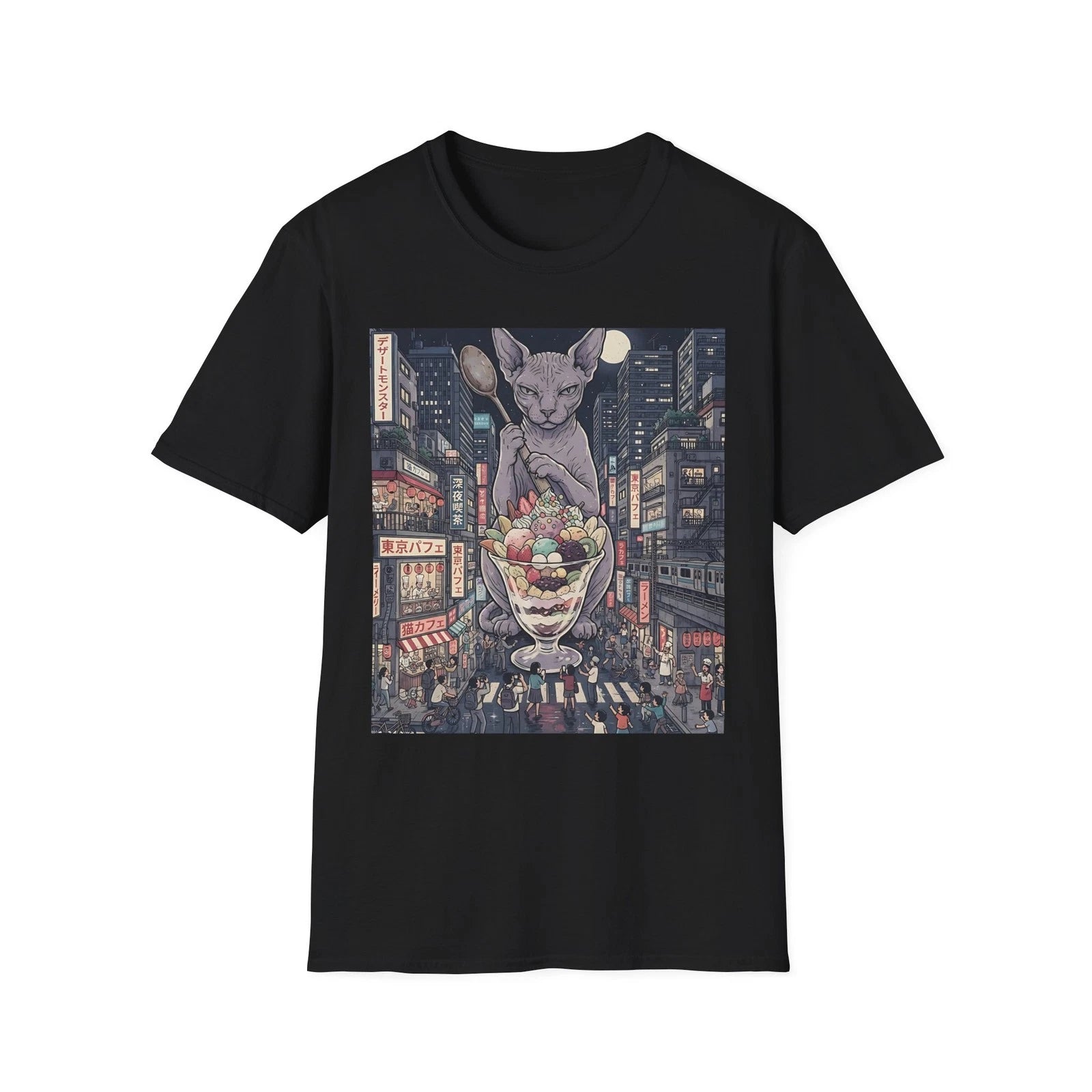 Sphinx Cat Dessert Monster Graphic T-Shirt Tokyo Street Food Anime Style Tee