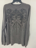 Destruction Shirt Mens XL  Grey Waffle Thermal Y2K MMA Affliction Knight *Stain*