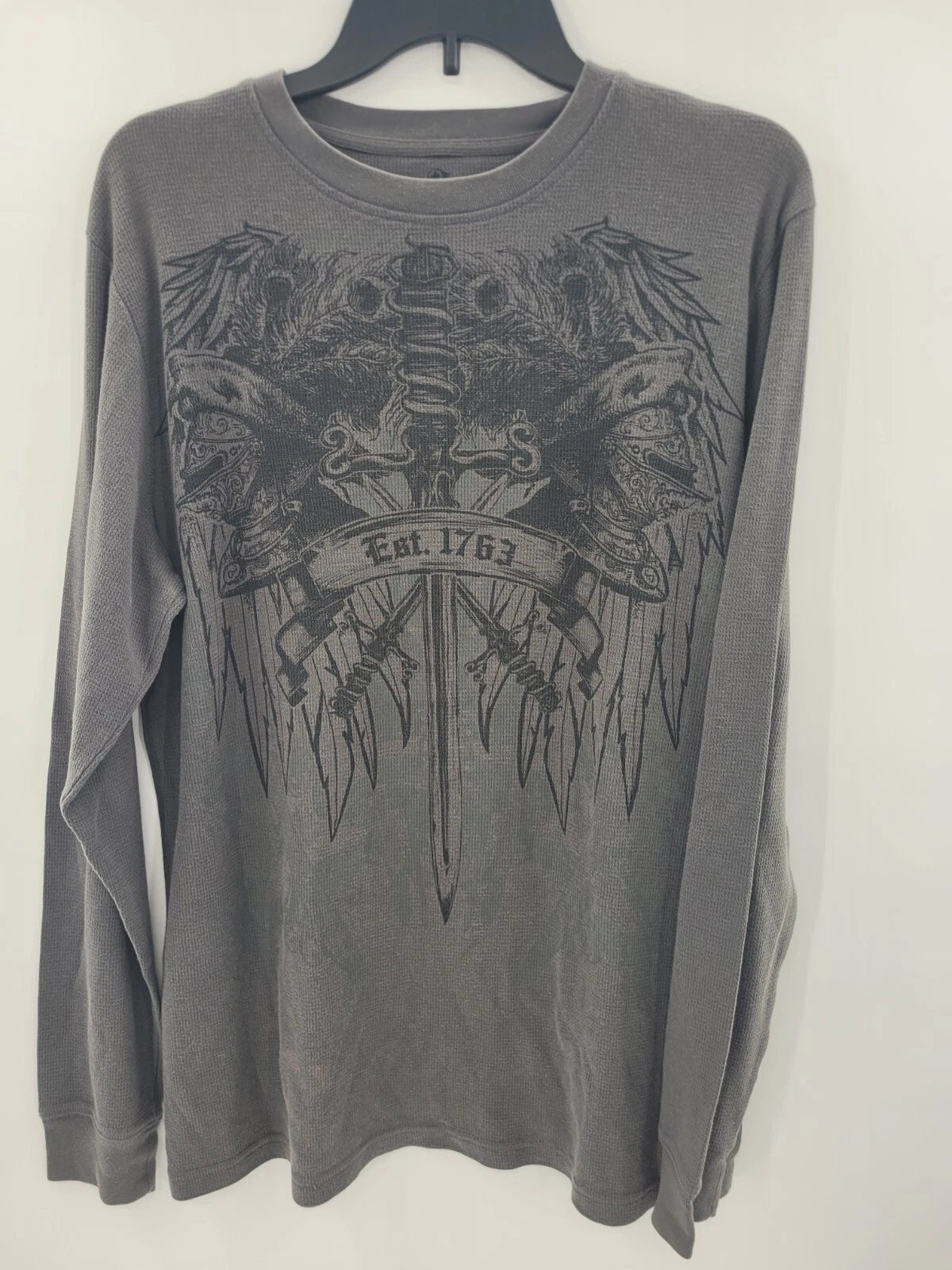 Destruction Shirt Mens XL  Grey Waffle Thermal Y2K MMA Affliction Knight *Stain*