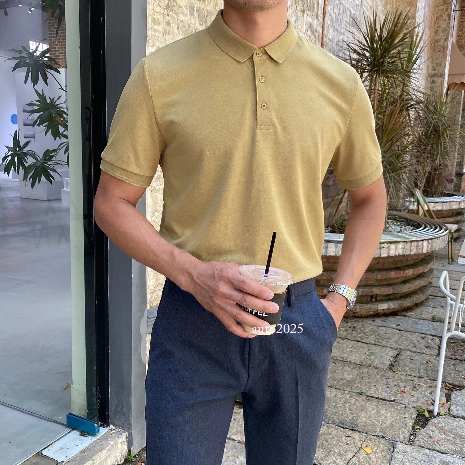 Summer Shirt Men's Short Sleeve Slim Fit Business Solid Color Casual T-shirt Top