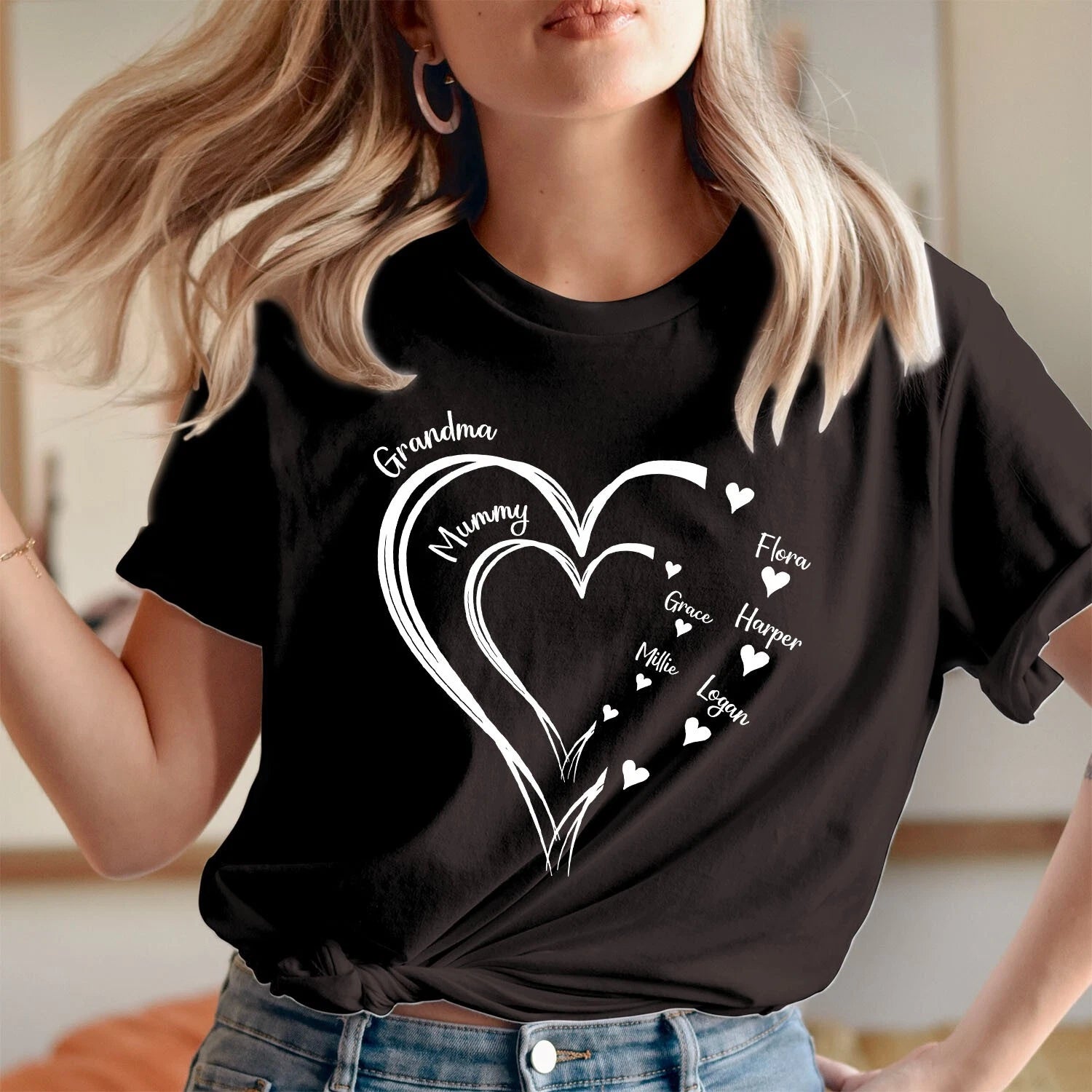 TSHIRT (758) Personalised Grandma Mom Top Kids Names Custom Mother's Day T-shirt