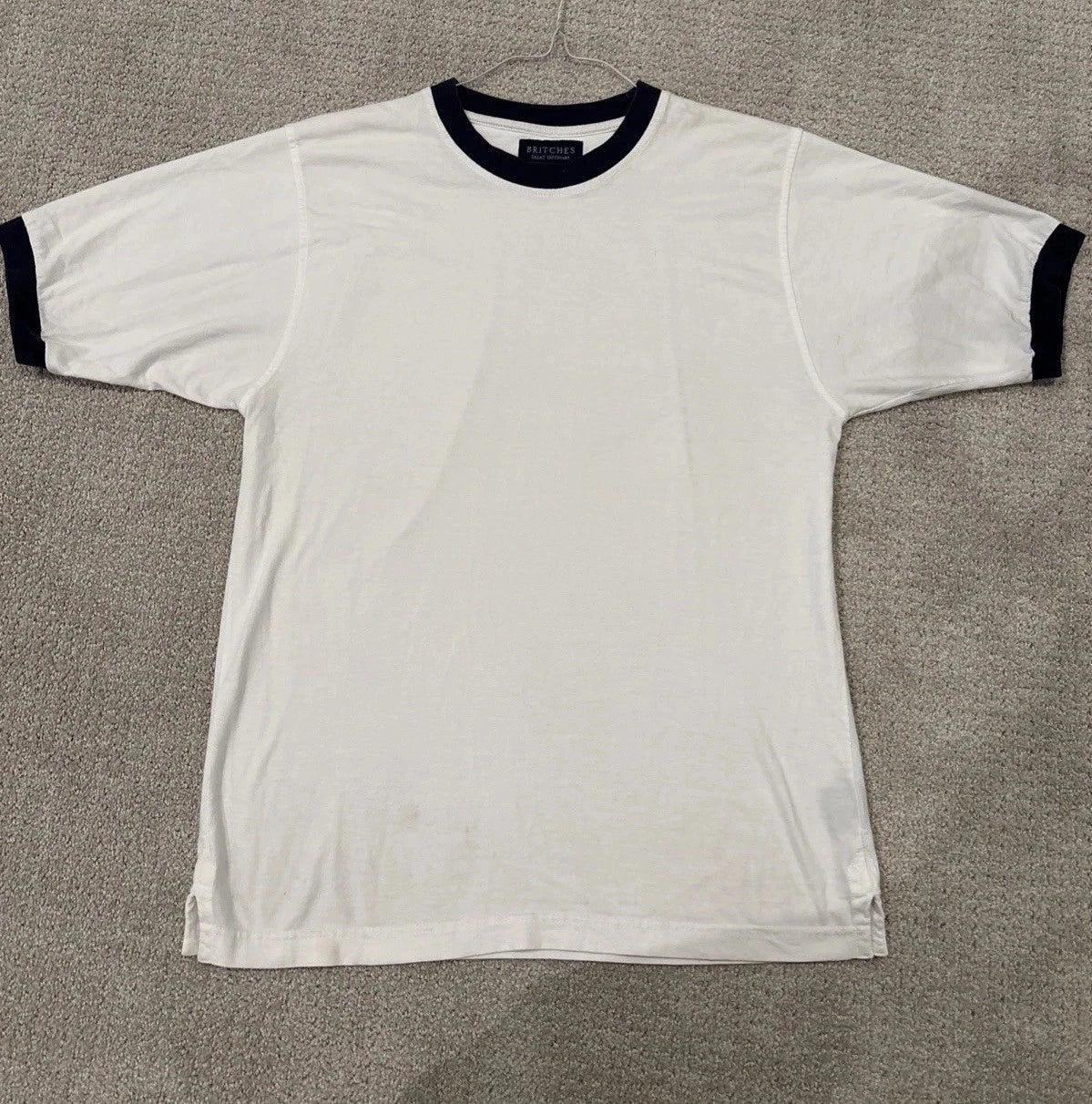 Vtg 90s Britches Great Outdoors White Ringer T Shirt Blank Gorpcore Minimalist