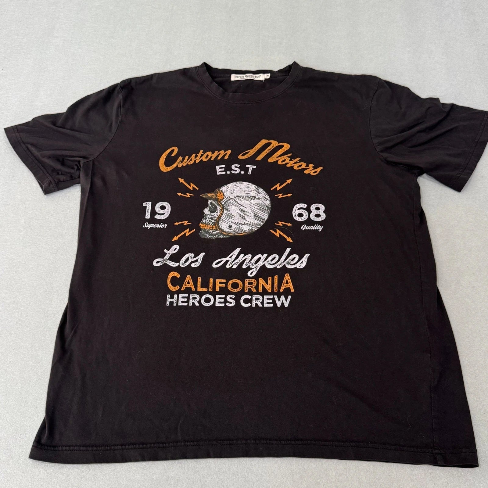 Heroes Motors Inc T-Shirt Mens L Black Custom Motors Los Angeles Skull Graphic