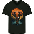 Elephant Sunset Mens V-Neck Cotton T-Shirt