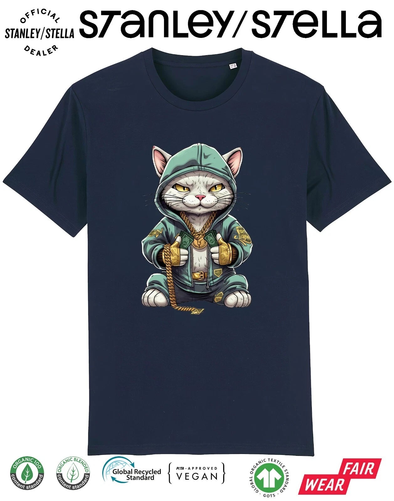 Hip Hop Cat T-Shirt Funny Mens Pet Gift / Premium Quality Garment