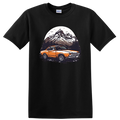 Classic Orange Car Mountain Adventure T Shirt Vintage Retro Driving Tee