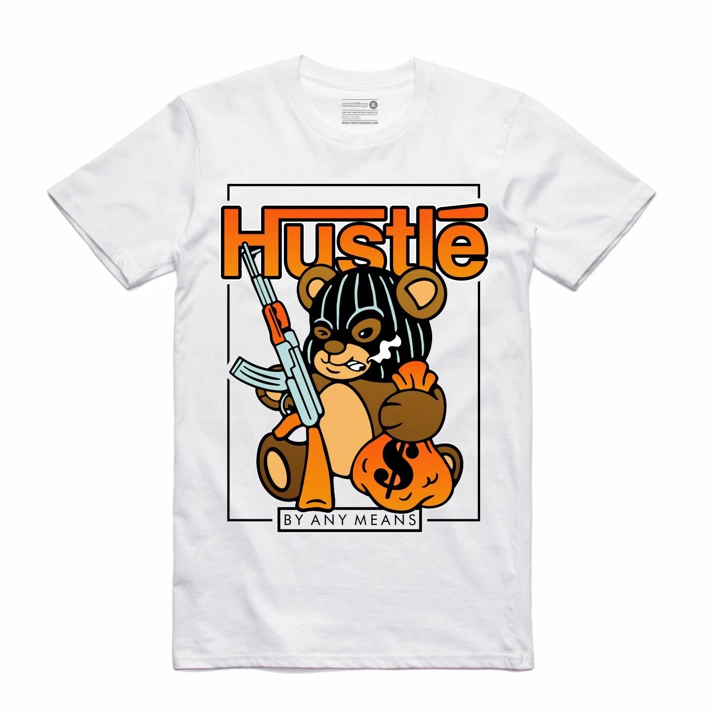 BRAND NEW Streetwear on Demand HUSTLE BY ANY MEANS WHITE Tee Shirt SMALL-3XLARGE