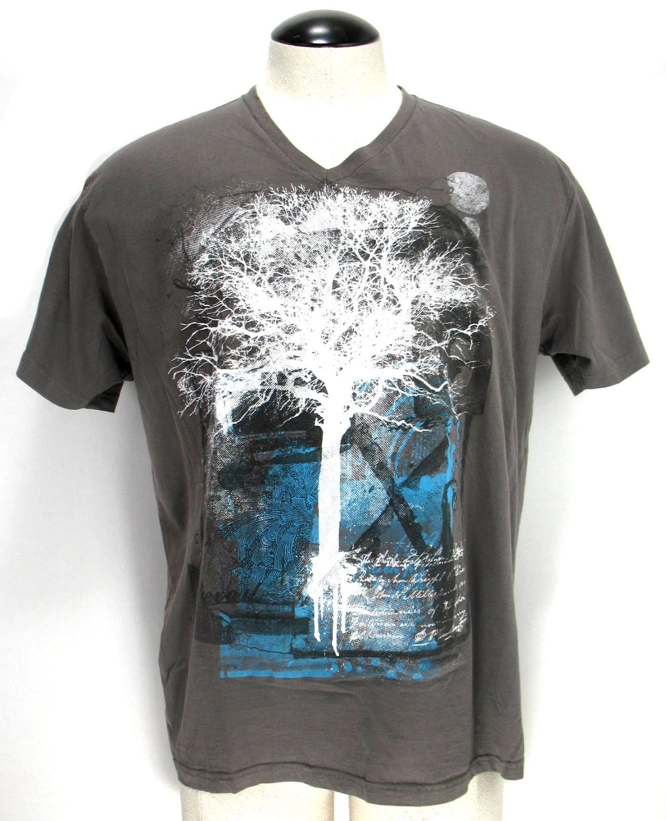 Custom '77 - V-Neck T Shirt - Tree Montage Graphic - Gray - Size XL