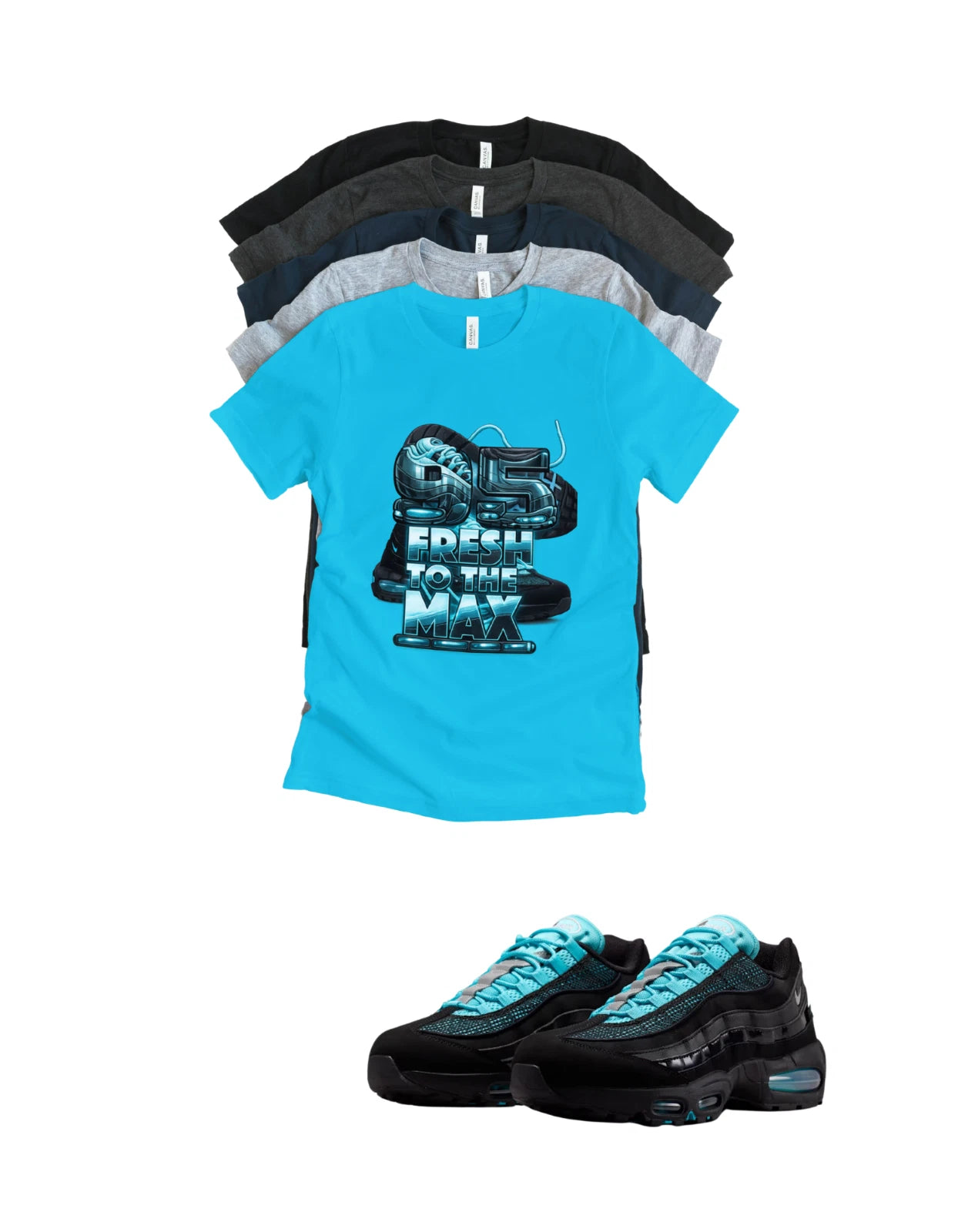 Shirt to match Black Chrome Gamma Blue Max 95 OG Sneaker Retro Big Bubble Tee