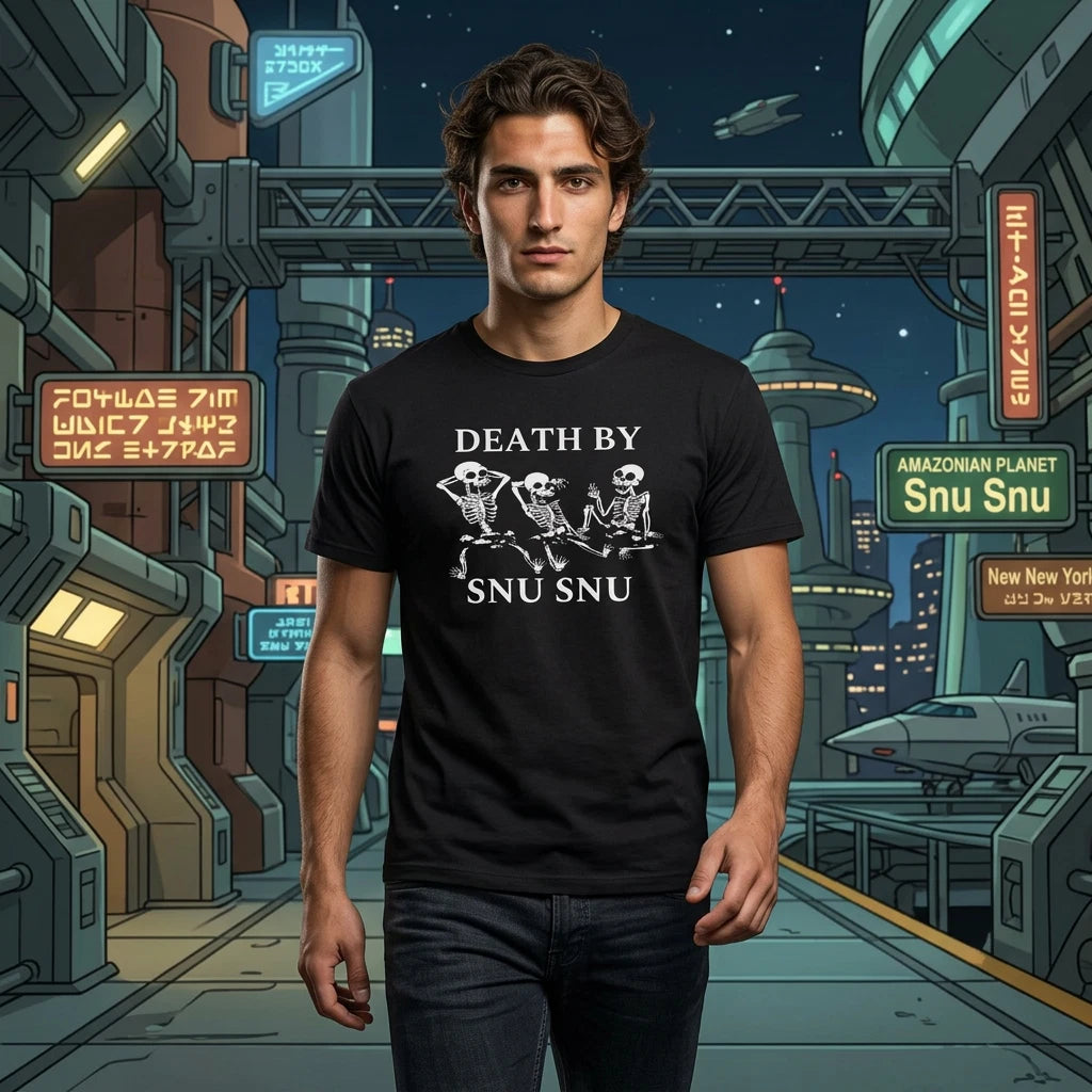 Death By Snu Snu T-Shirt Funny Cartoon Sci-Fi TV Show Tee Adult Humor Unisex