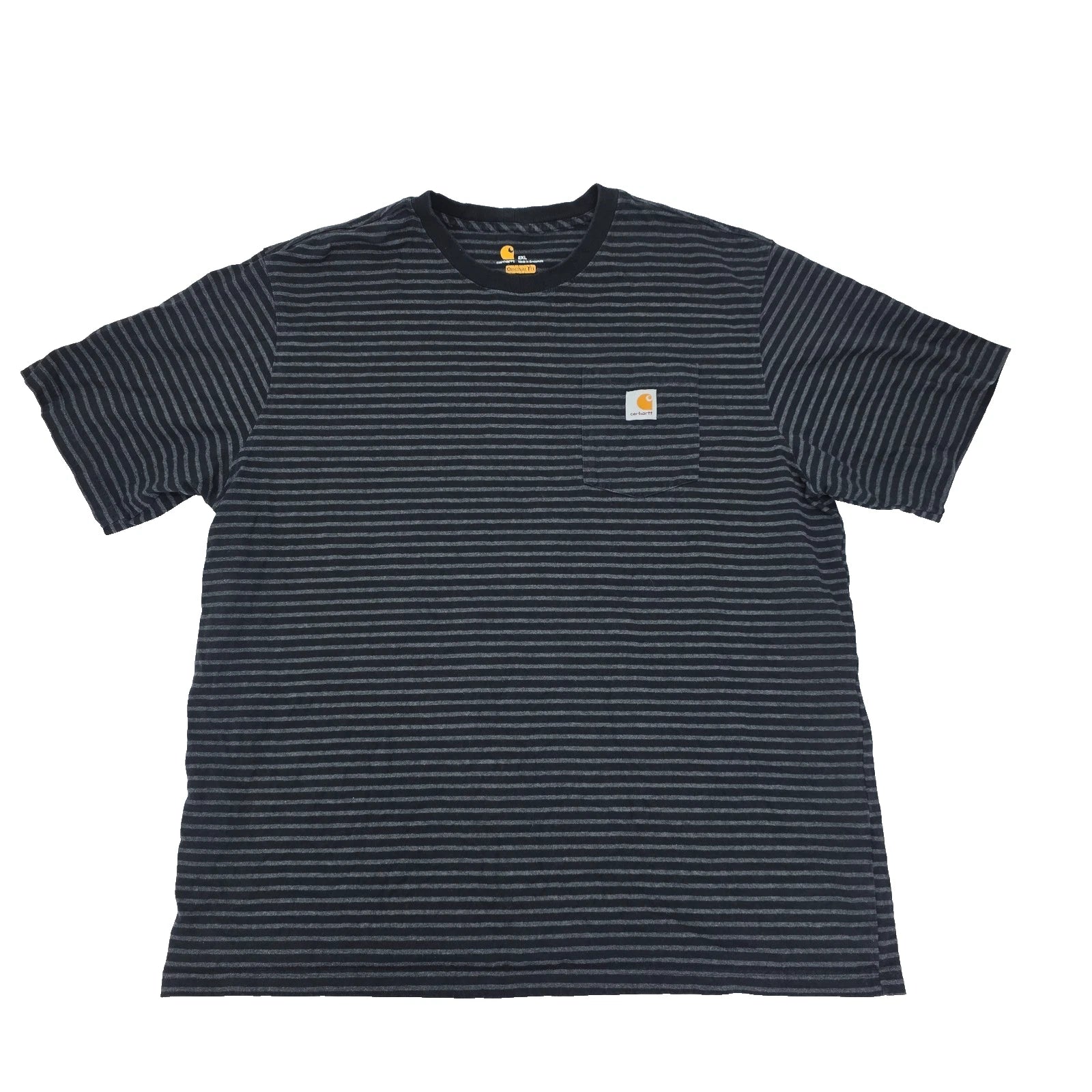 Carhartt T-shirt Mens XXL 2XL Black Gray Original Fit Tee Pocket Crew Striped