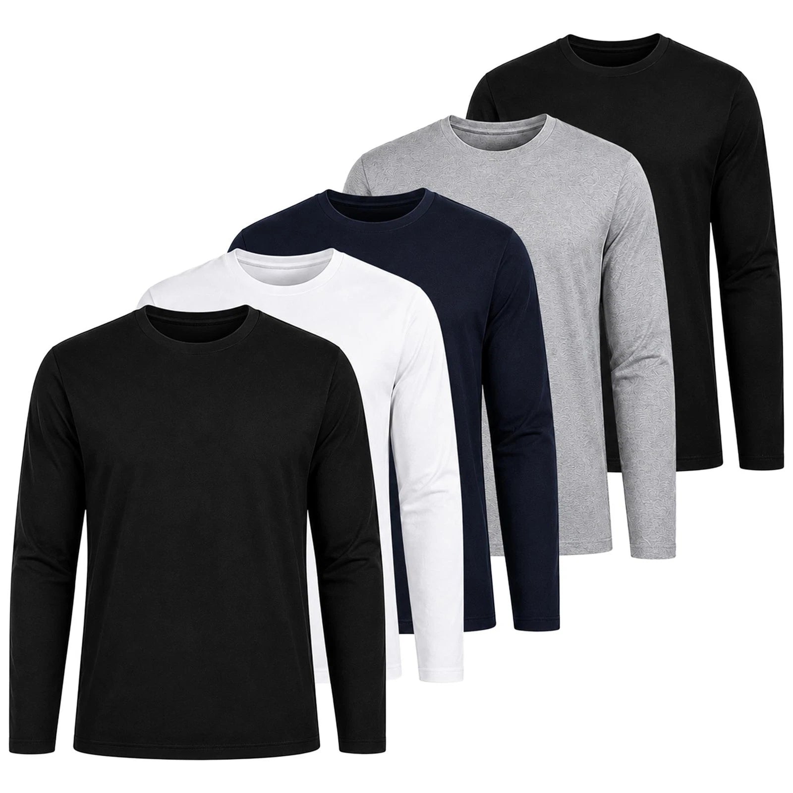 Kruze Mens Cotton Blend Long Sleeve T-Shirt Plain Crew Neck Everyday Tee S-2XL