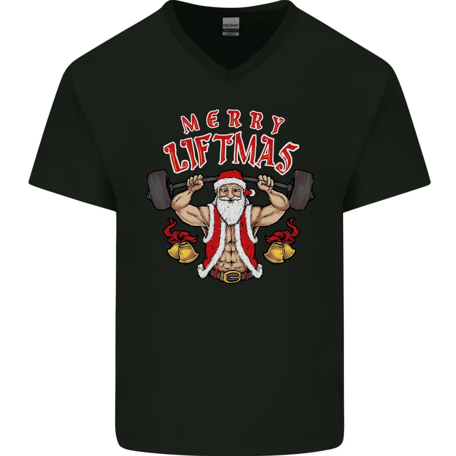 Merry Liftmas Mens V-Neck Cotton T-Shirt