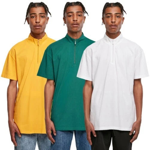 Urban Classics Boxy Zip Pique Tee T-Shirt Top Stand Collar Oversize Long