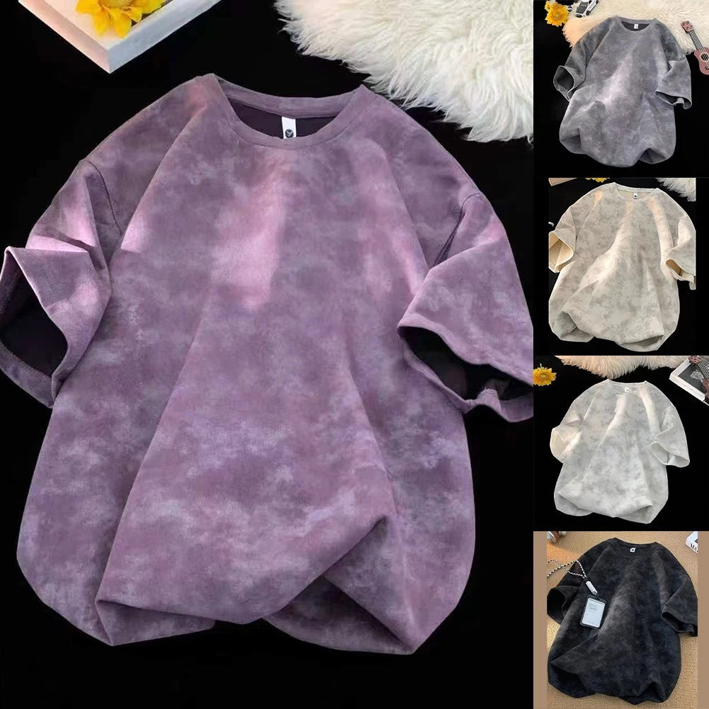 Casual Men Tie Dye Tee Short Sleeve Loose Fit Streetwear Top for Daily Wear