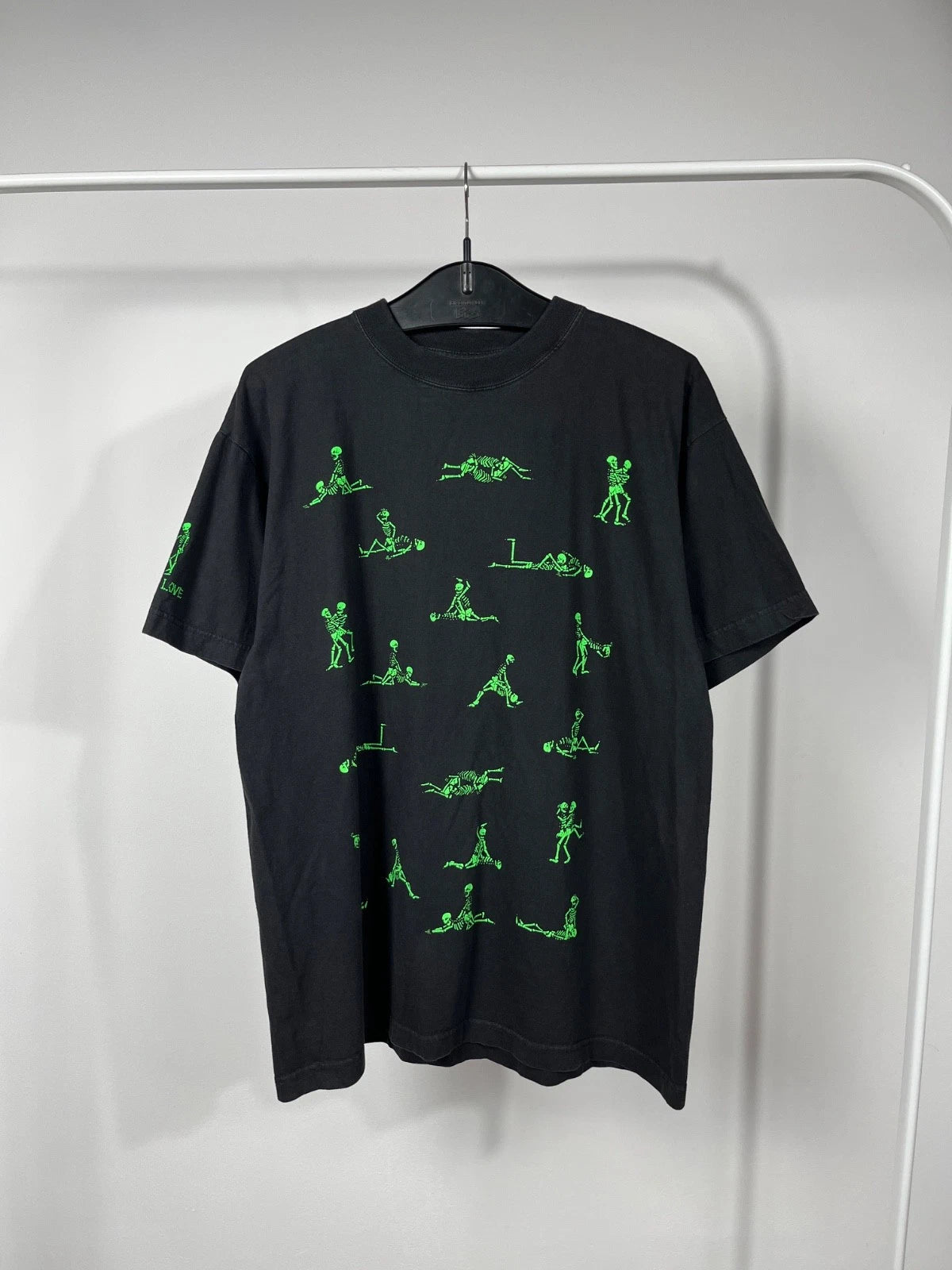 Oversized Black T-Shirt Green Skeleton Graphic Bone In Love Streetwear