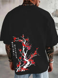 Men's Oversized Japanese Plum Blossom Print T-shirt 100% Polyester Aesthetic