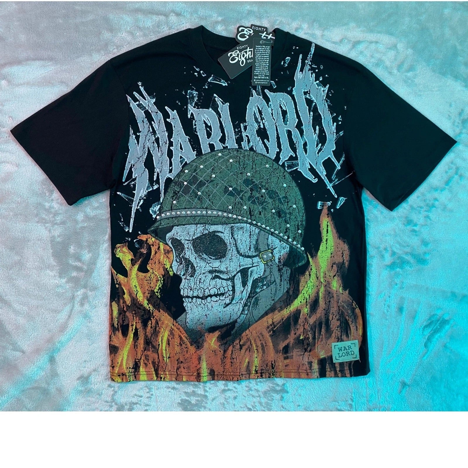 Eighty Eight Brand T-Shirt Mens Medium Black Studded Rivets Warlord Skull NWT