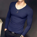 Mens Long Sleeve T-Shirt Stretch Undershirt Jumper Top Navy Blue