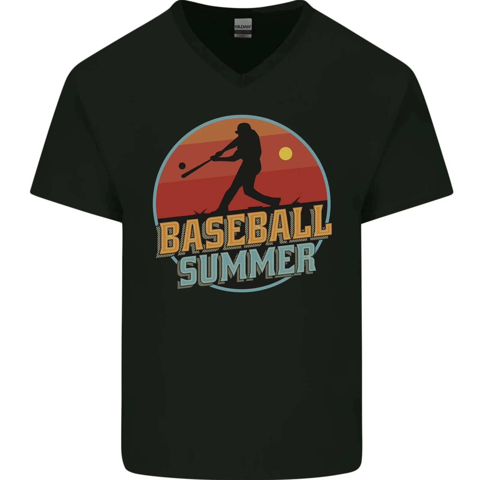 Baseball Summer Mens V-Neck Cotton T-Shirt