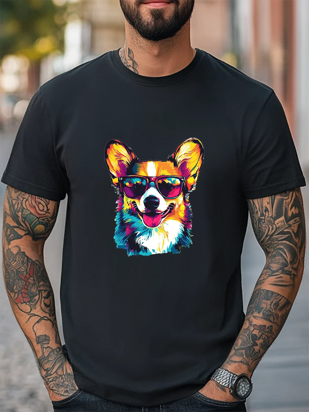 Dog with Sunglasses Graphic Unisex T-Shirt Women Men Trendy Tee Casual T-shirt
