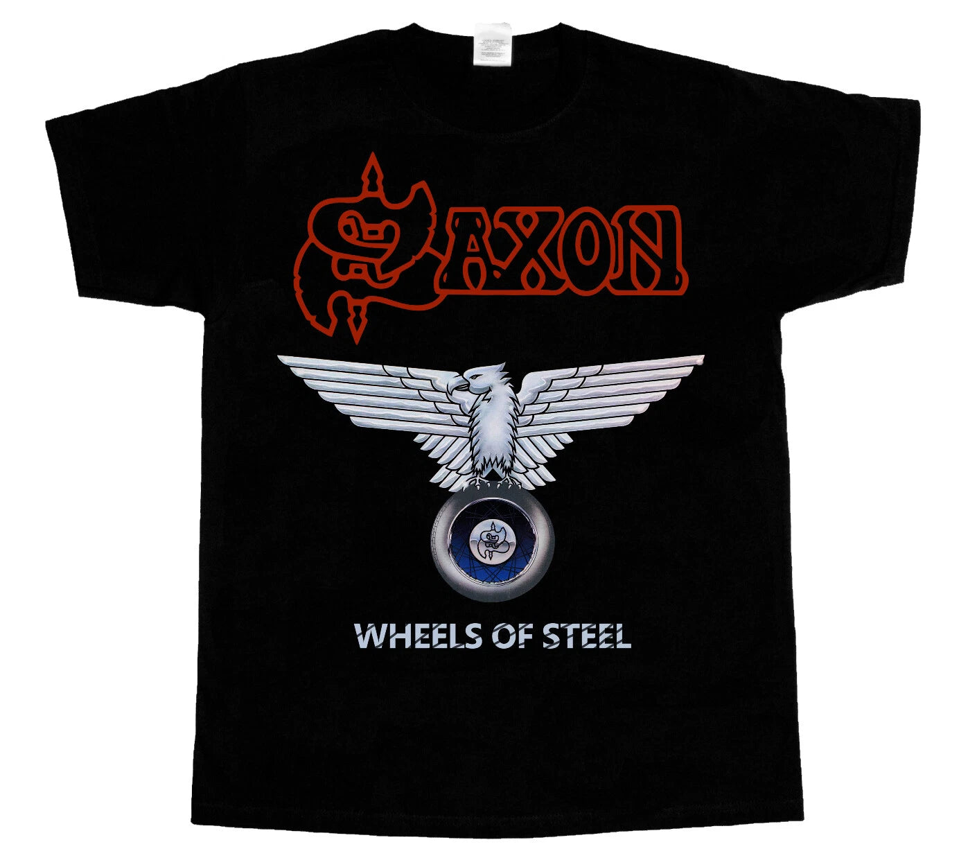 saxon wheels of steel'80 short long sleeve black t-shirt 345XL