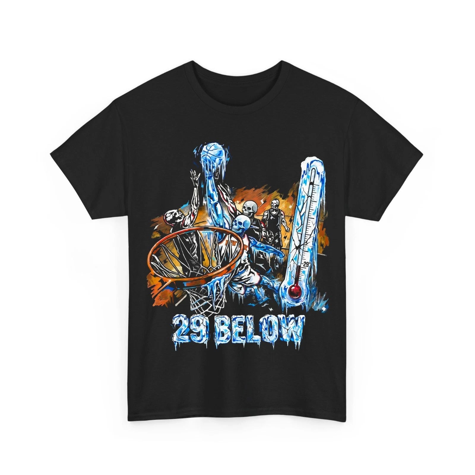 Edgy Streetwear Skeleton Basketball Shirt Freezing Ice Hoops Graphic Tee