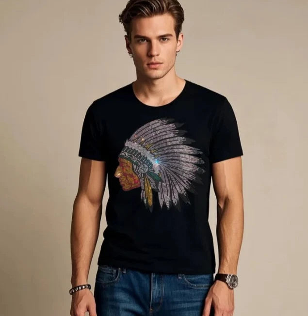 New Men Luxury Diamond Indian Rhinestones Fashion Diamond T-Shirt High Quality