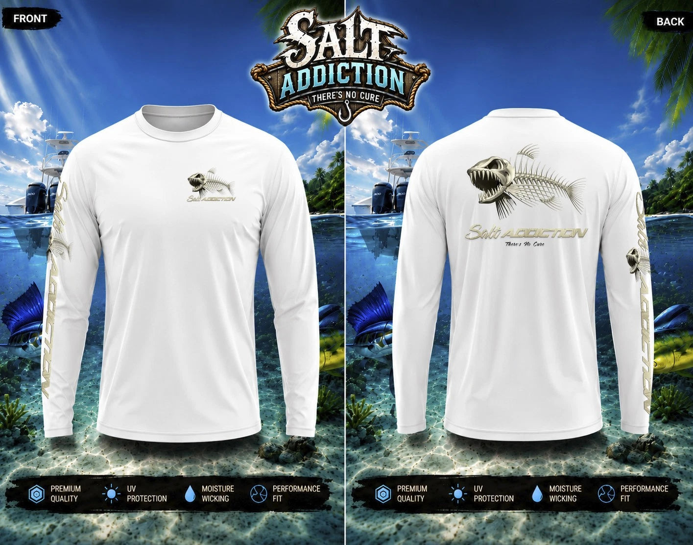 Salt Addiction Bones Performance Fishing Shirt UPF 50 Long Sleeve Quick Dry