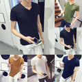 Mens Short Sleeve Tshirts V Neck Casual Solid Loose Pullover Tops for Fitness