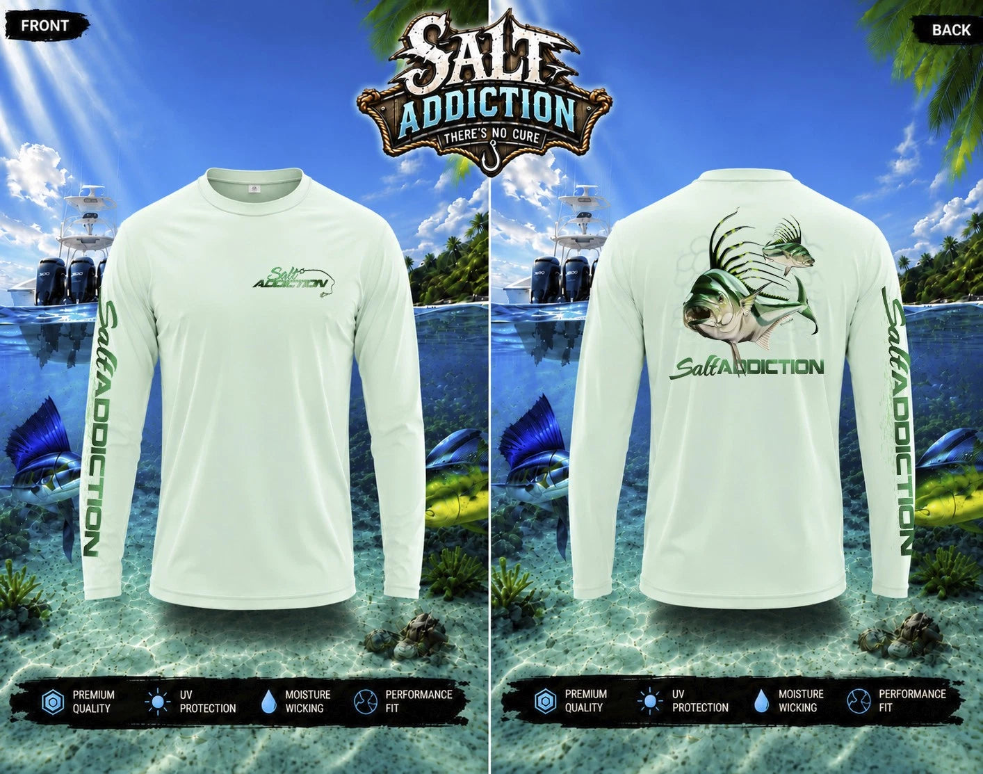 Salt Addiction t shirt Performance Roosterfish fishing long sleeve life  30+ uv