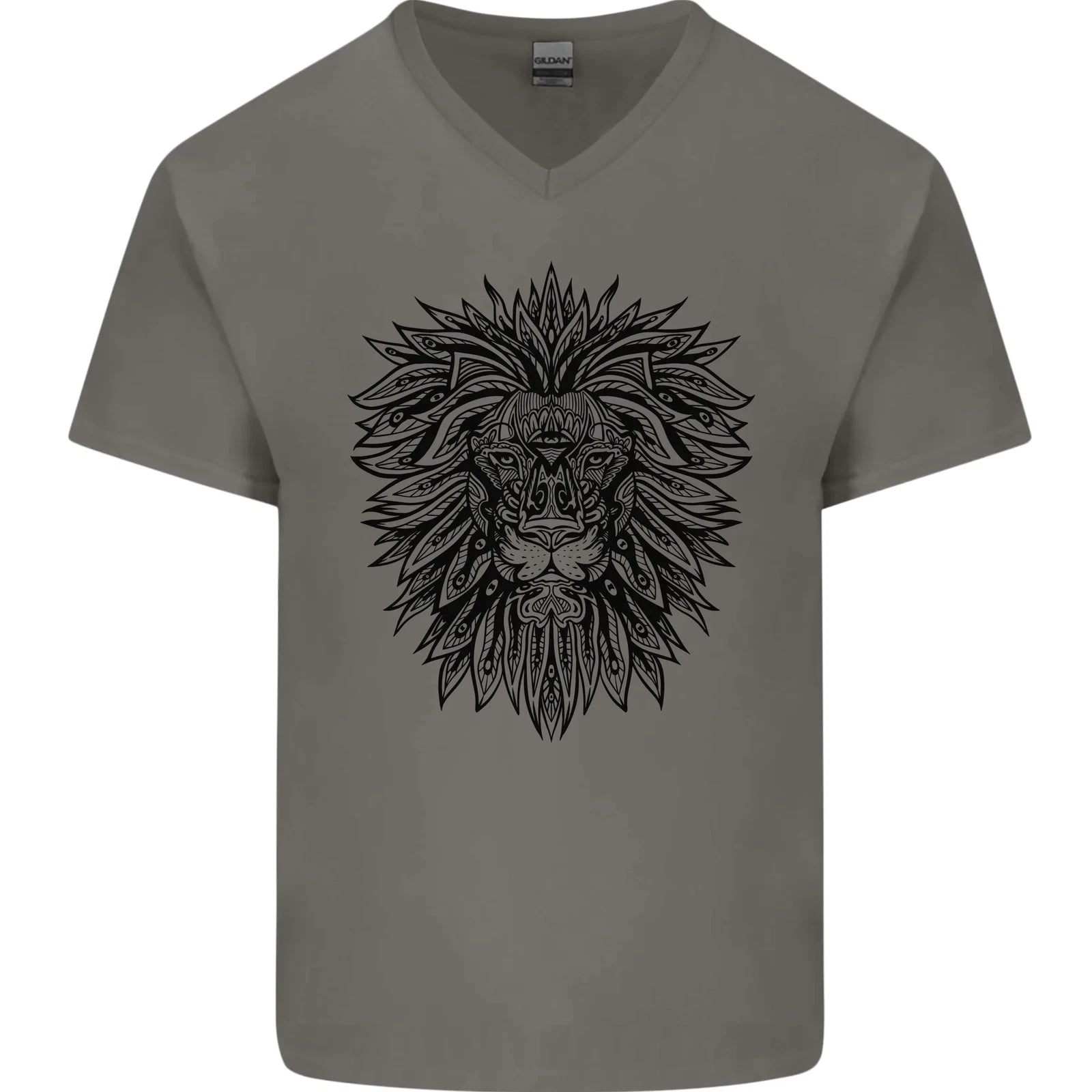 Mandala Lion Mens V-Neck Cotton T-Shirt