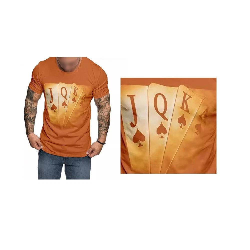 Mens Short Sleeve Orange Loose Fit Printed T Shirt for Street Casual Style