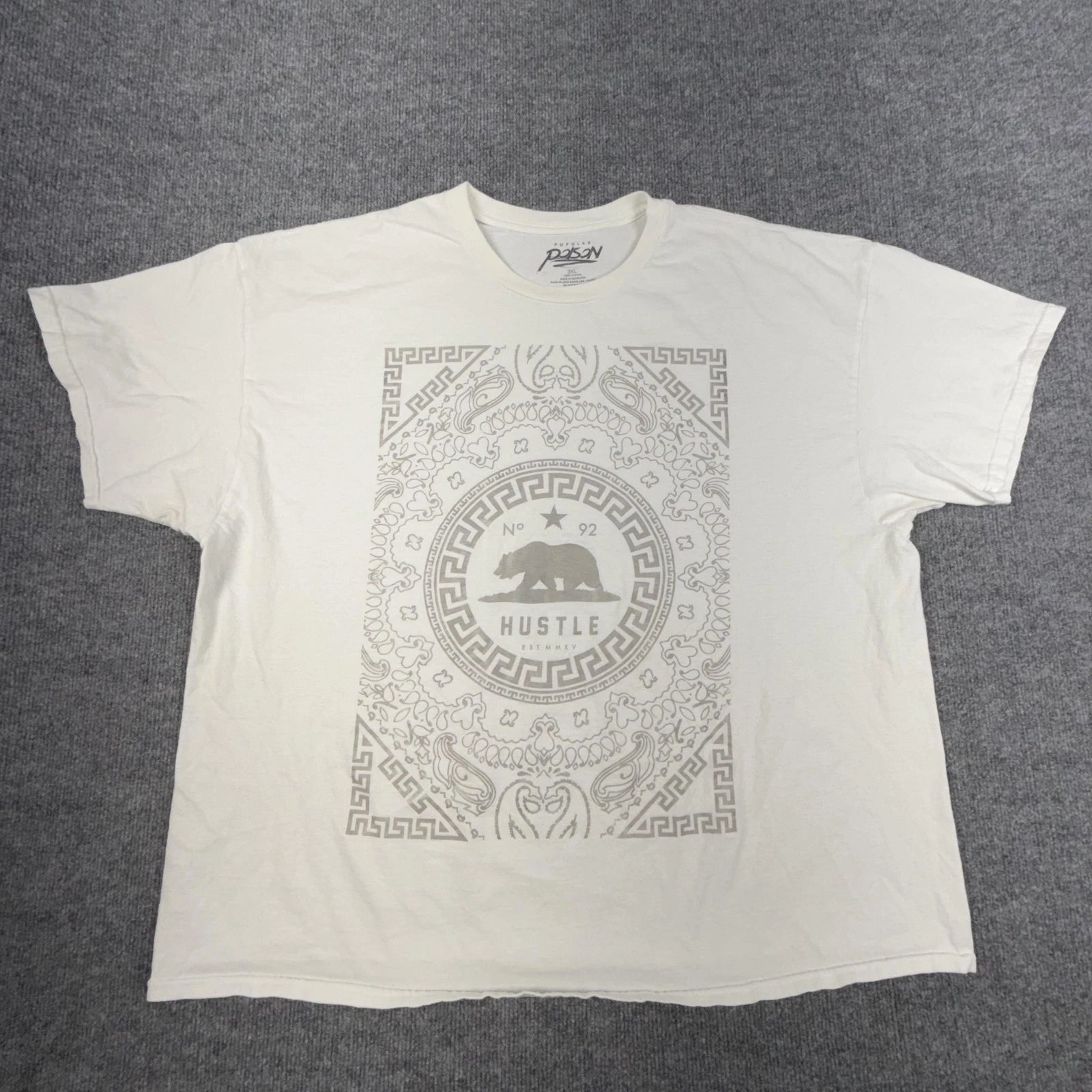 Popular Poison Shirt Mens 3XL White Hustle Bear No 92 Graphic Streetwear Tee