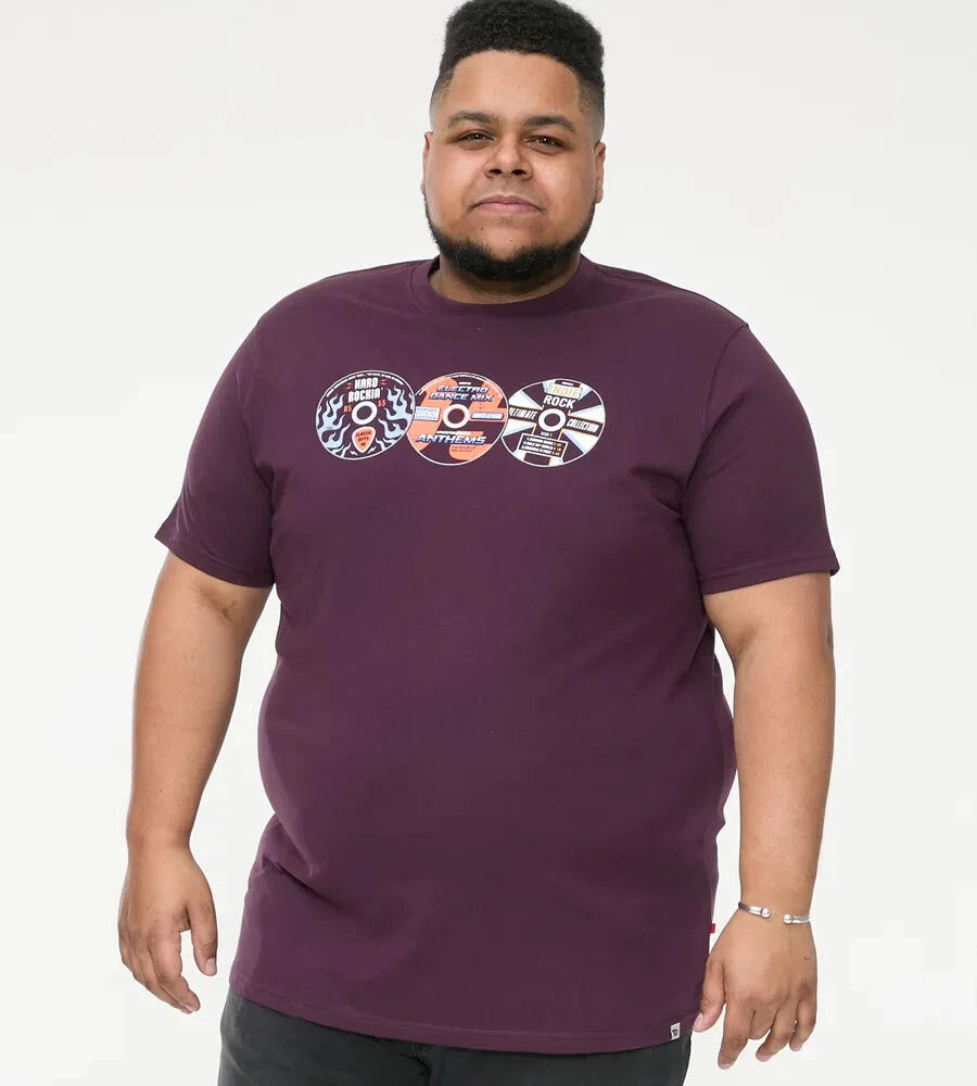 D555 Duke Big Mens Printed T-Shirt Vintage CD Plum 2XL 3XL 4XL 5XL 6XL (601607)