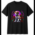 Dark Fantasy Puppy with Roses Dog Mens T-Shirt Black 100% Cotton Kawaii Birthday