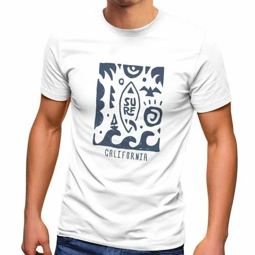 Mens T-Shirt Surf California Ethnic Wave Sea Summer Sun Fashion
