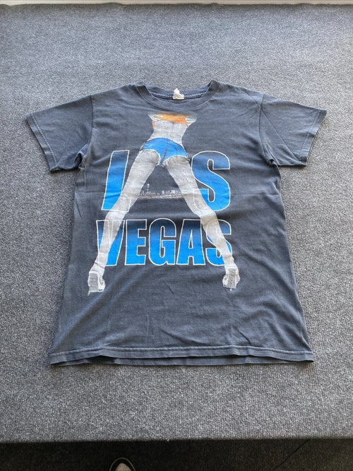 00s Alstyle Y2k Las Vegas Adult 18+ Sexy Logo Mens Black Faded Shirt S Siz Funny
