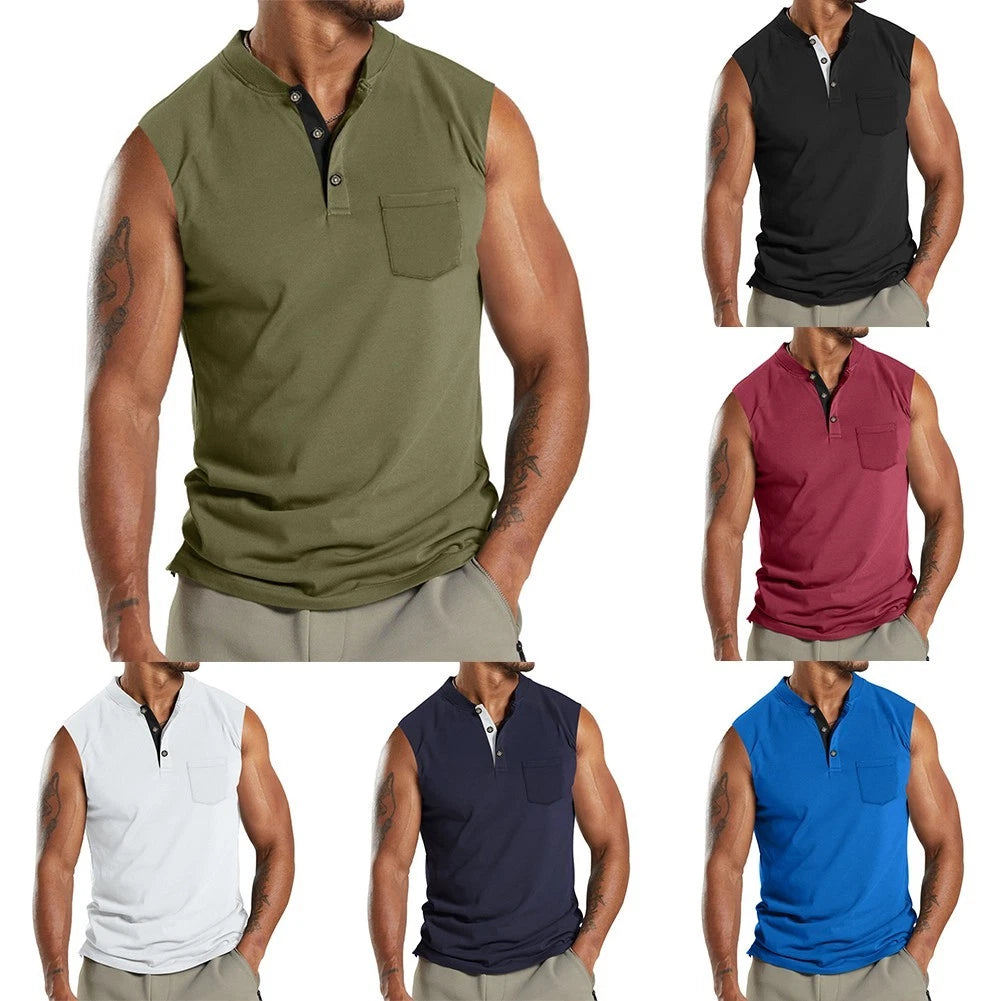 Casual Solid Waistcoat Sleeveless Vest Simple Shirt for Men's Summer Sports
