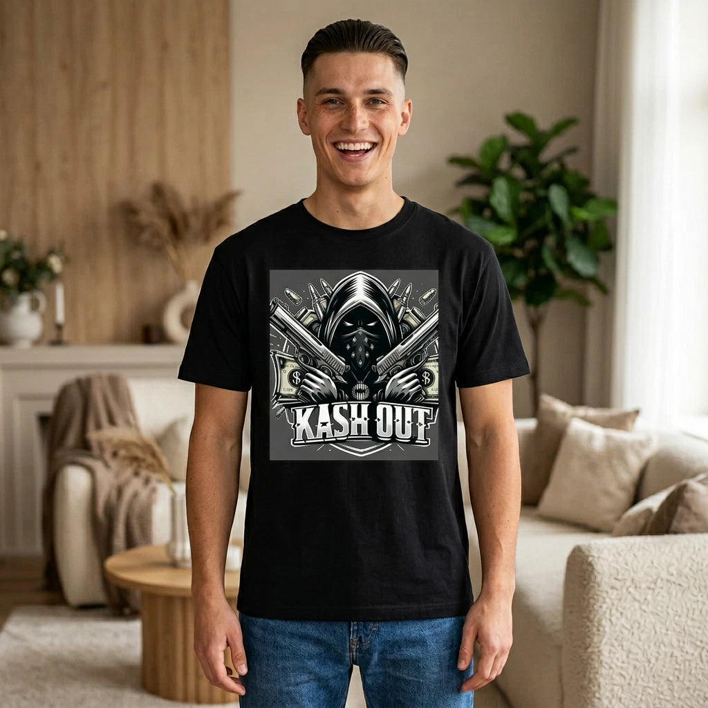 Kash Out Hooded Skull Graphic Tee | Money, Guns, Streetwear