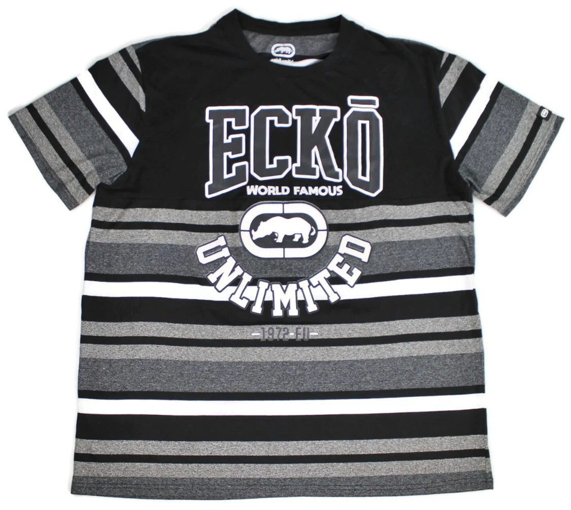 Ecko Unltd Shirt Mens 3XL Gray Striped Big Logo Rhino Y2K Skater Streetwear
