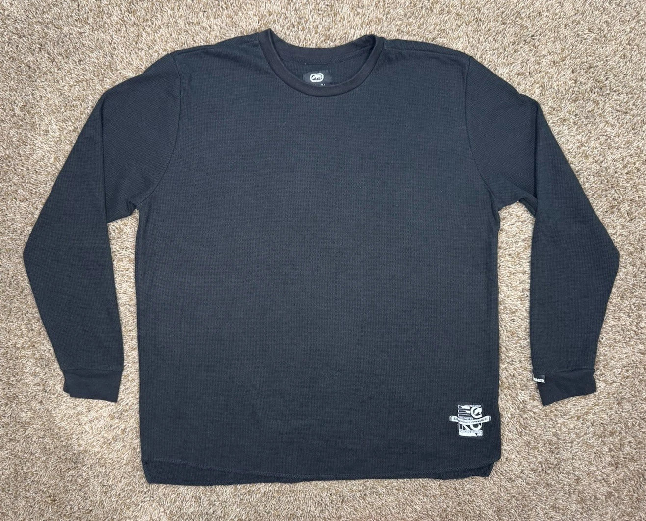 Y2K Ecko Unltd Raw Uncut Thermal Shirt Men Size 3XL Waffle Knit Black Grunge L/S