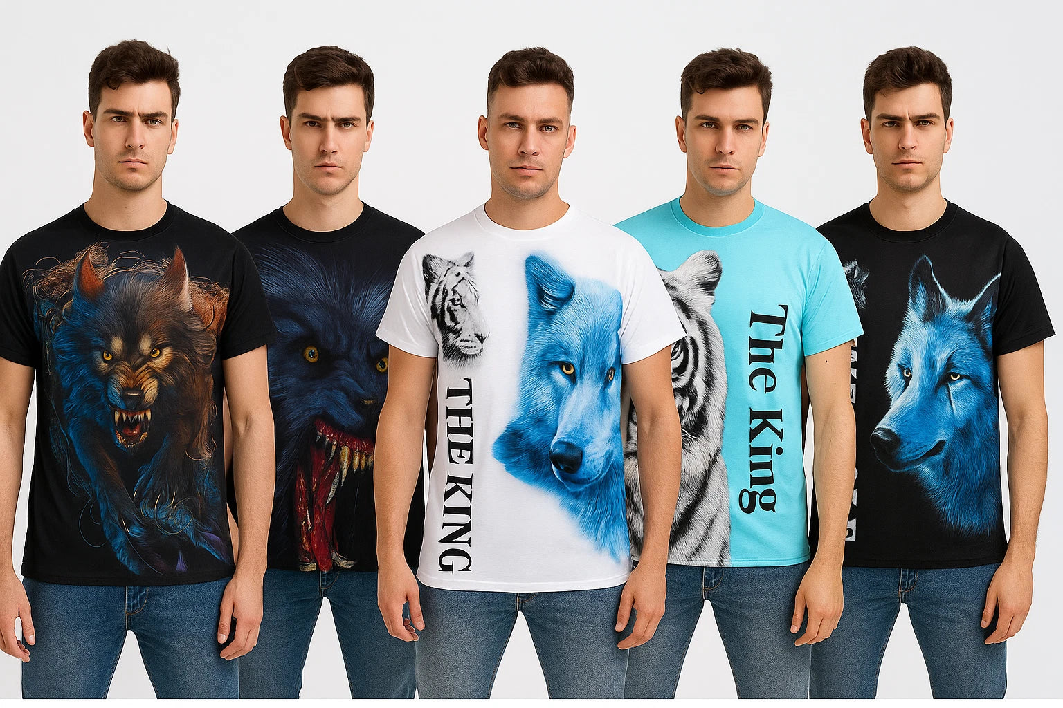 Mens Animal Print 3D lion wolf POLYESTER T Crew Neck T-Shirts Muscle anti sweat