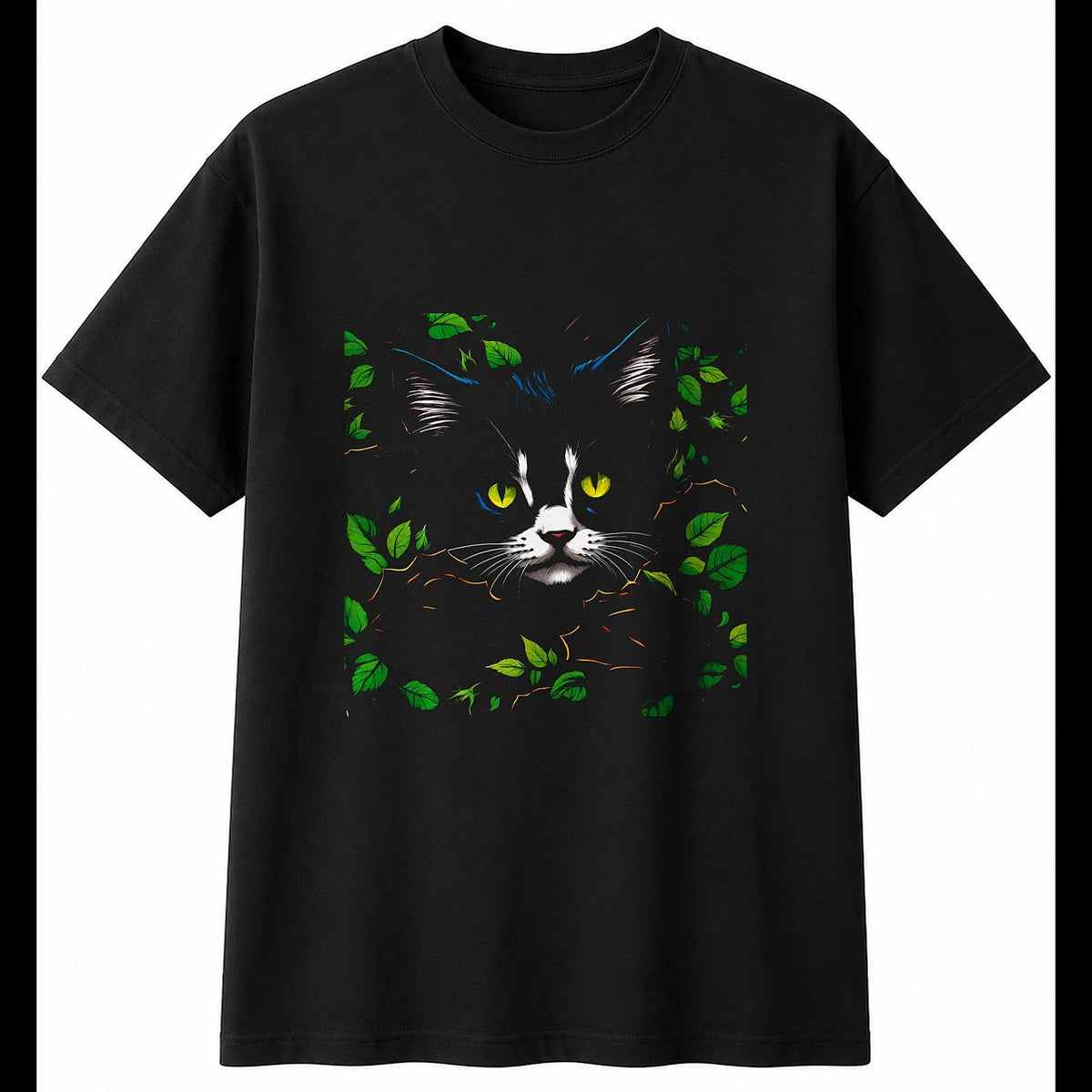 Fantasy Art Kitten with Roses Cat Cute Mens T-Shirt Black 100% Cotton Kawaii