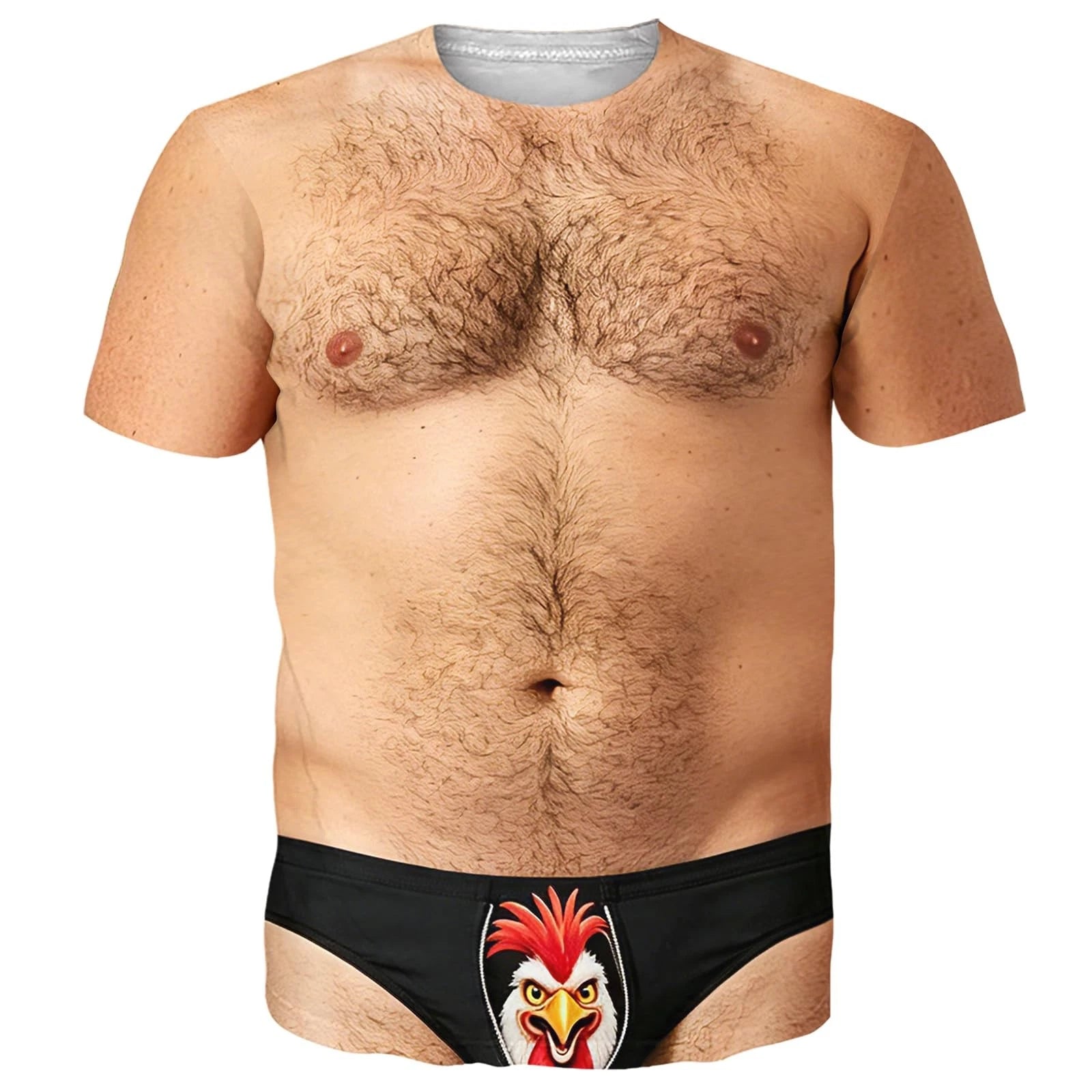 Men's Humor 3D Graphic T-Shirt Realistic Chest Hair and Chicken Underwear Nov...