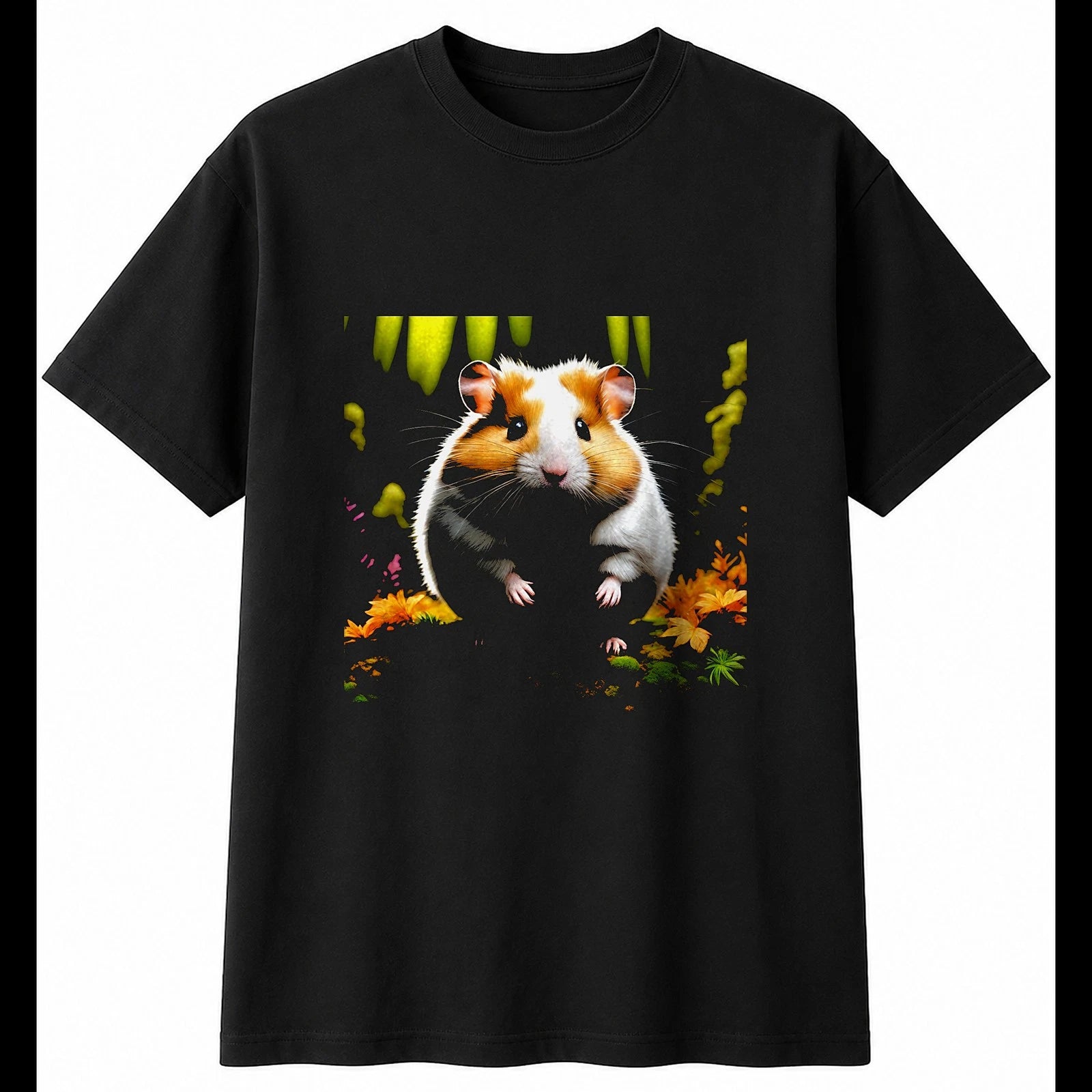 Anime Syrian Hamster in the Swamp Cute Mens T-Shirt Black 100% Cotton Kawaii