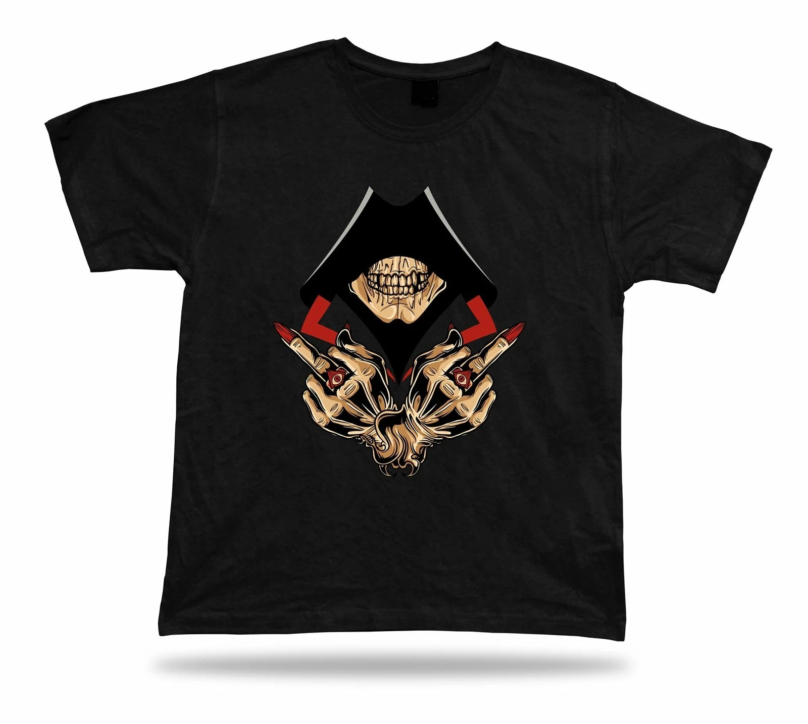 Skeleton Skull Hood Hand Sign Evil Eye Ring stylish design tshirt best gift