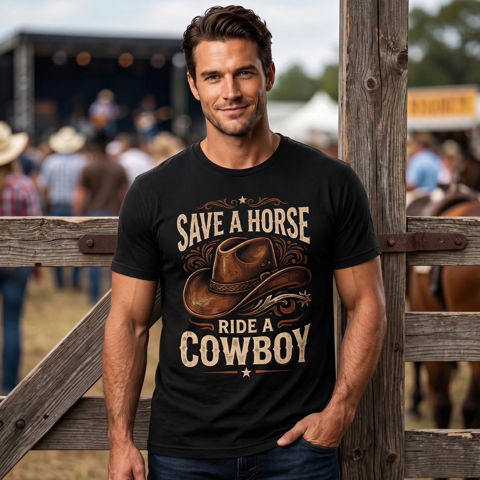 Western Cowboy Save A Horse Men T Shirt
