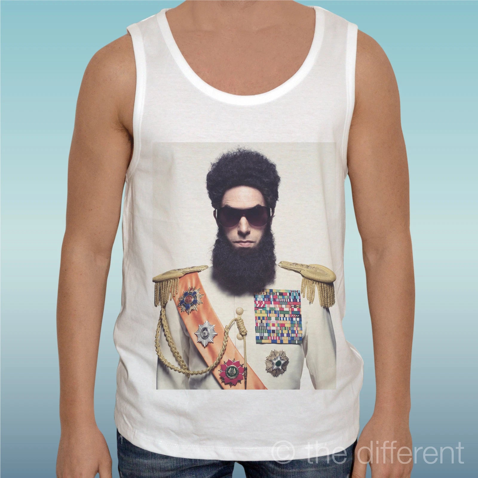 thedifferent White Graphic Tank Top T-Shirt Il Dittatore Barba Gift