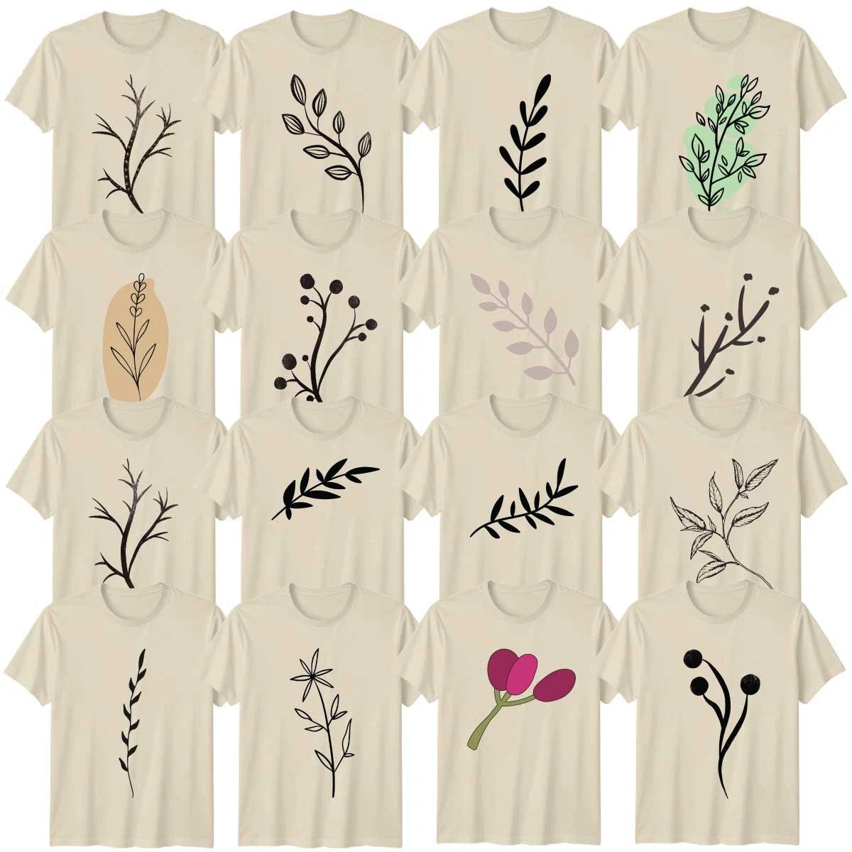 Minimalist Botanical Floral Adult T-Shirt Minimalist Nature Birthday Gift
